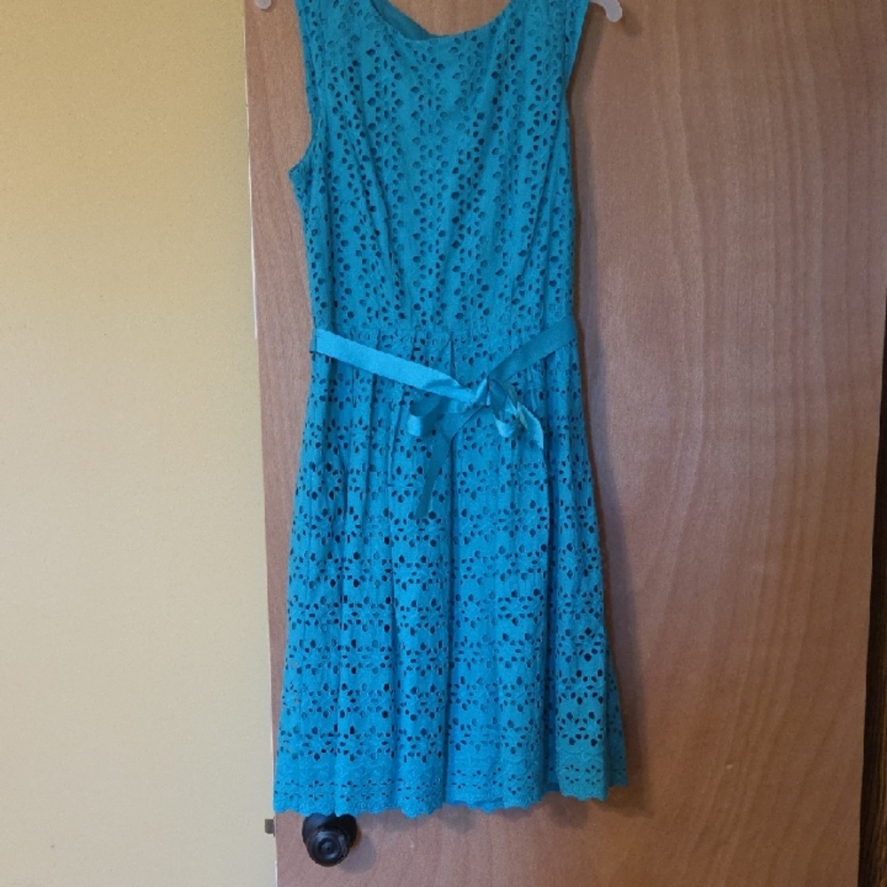 Rabbit Rabbit Rabbit Teal Lace Midi Dress with Waist Tie